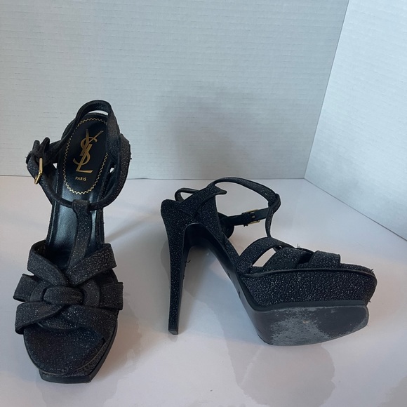 YSL Yves Saint Laurent Tribute platform Sandal in black shimmer - Picture 3 of 7